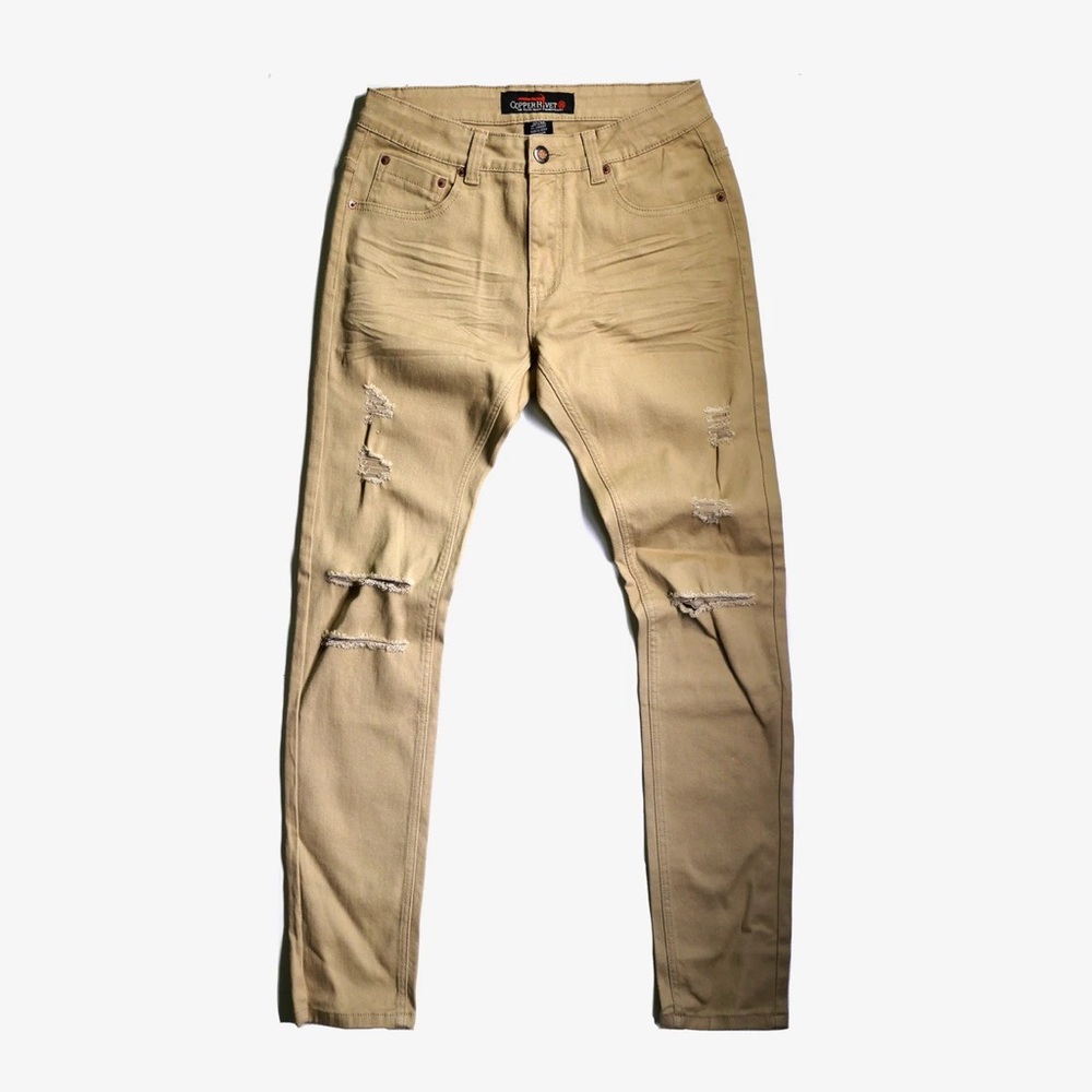 Copper Rivet Khaki Pants with Rips - Picture 7 of 9